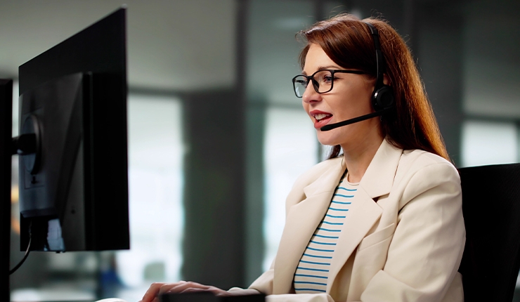 woman talking on headset